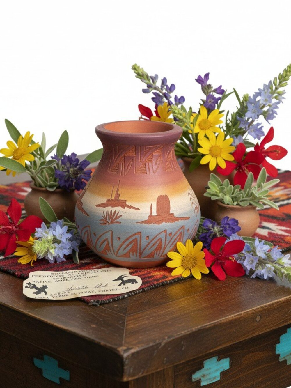 Mesa Verde Pottery Native American Vase Signed Loretta Paul COA